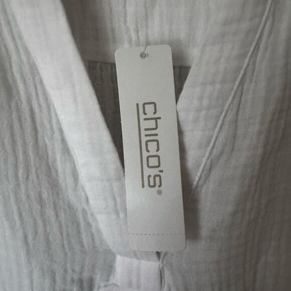 Chico’s 100% Cotton Gauze White Tiered V-Neck Midi Dress NWT - Picture 5 of 7